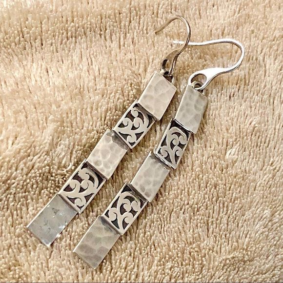 LOIS HILL Sterling Silver Drop Dangle Alternating Hammered Filigree Earrings - Picture 15 of 16